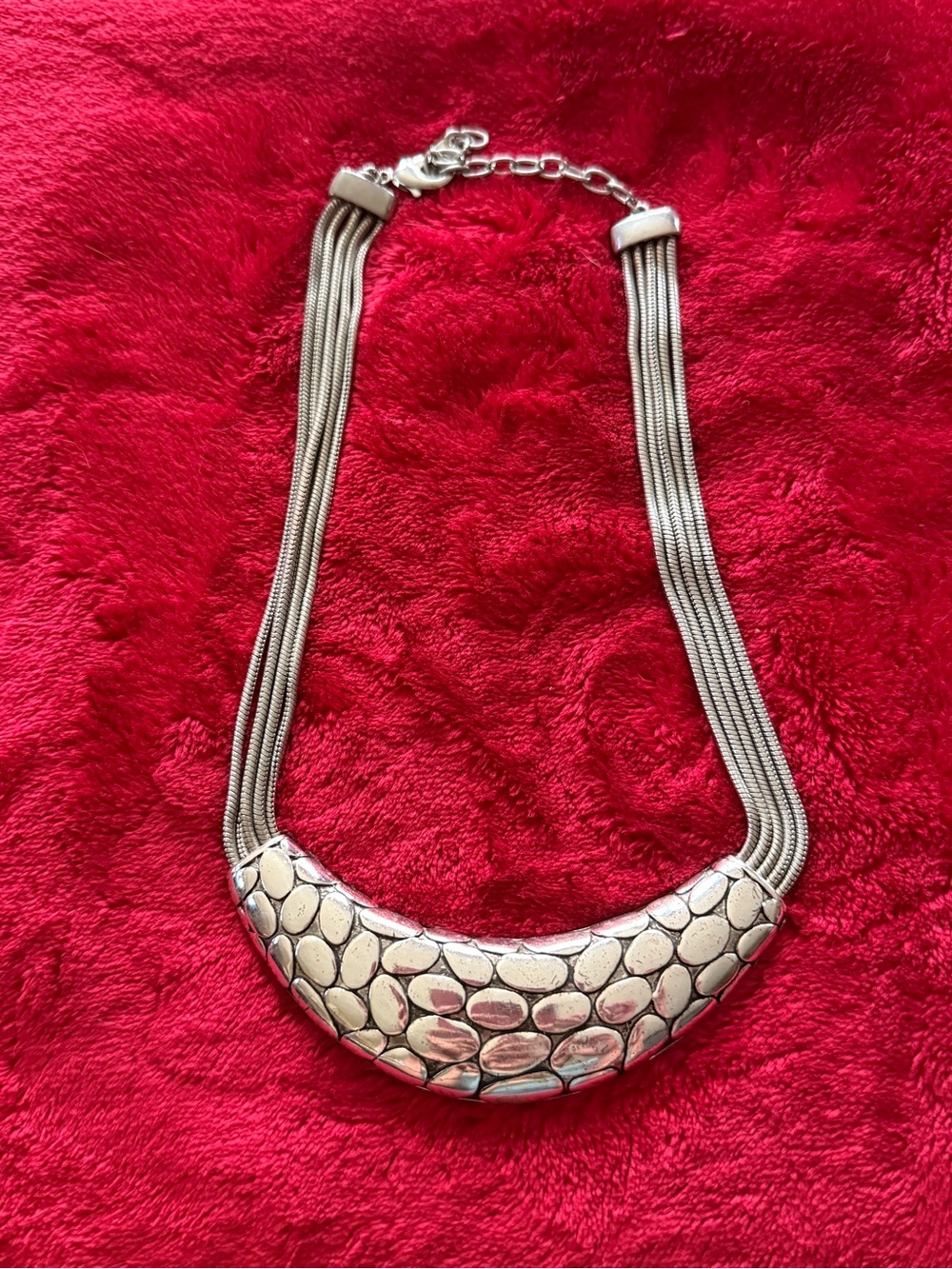 St. Thomas Silver Tone Multi-Strand Snake Chain Pebble Bib Statement Necklace